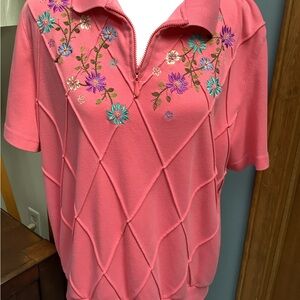 Alfred Dunner Pink Embellished Boxy Polo Top